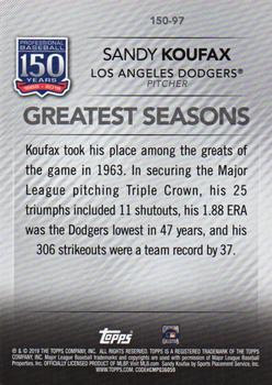 2019 Topps Update - 150 Years of Professional Baseball Blue #150-97 Sandy Koufax Back