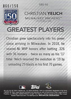 2019 Topps Update - 150 Years of Professional Baseball 150th Anniversary #150-10 Christian Yelich Back