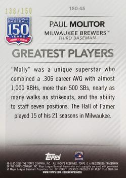 2019 Topps Update - 150 Years of Professional Baseball 150th Anniversary #150-45 Paul Molitor Back