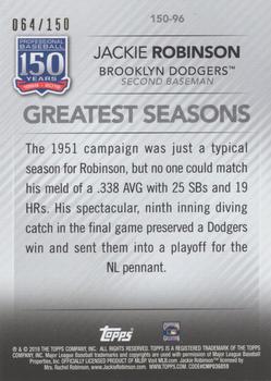 2019 Topps Update - 150 Years of Professional Baseball 150th Anniversary #150-96 Jackie Robinson Back