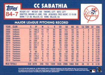 2019 Topps Update - 1984 Topps Baseball 35th Anniversary #84-7 CC Sabathia Back