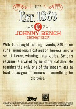 2019 Topps Update - Est. 1869 #EST-7 Johnny Bench Back