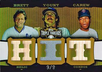 2006 Topps Triple Threads - Relic Combos Gold #TTRC-48 George Brett Bat / Robin Yount Jsy / Rod Carew Front