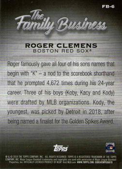 2019 Topps Update - The Family Business #FB-6 Roger Clemens Back