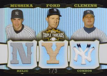 2006 Topps Triple Threads - Relic Combos Platinum #TTRC-215 Mike Mussina / Whitey Ford / Roger Clemens Front