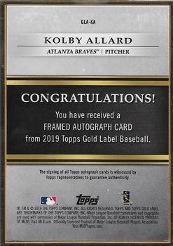 2019 Topps Gold Label - Framed Autograph #GLA-KA Kolby Allard Back