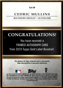 2019 Topps Gold Label - Framed Autograph Blue #GLA-CM Cedric Mullins Back