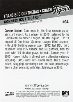 2016 Choice Connecticut Tigers #4 Francisco Contreras Back
