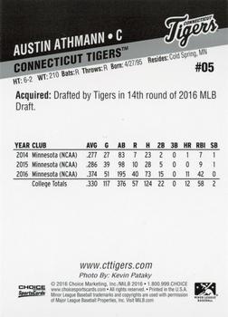 2016 Choice Connecticut Tigers #5 Austin Athmann Back