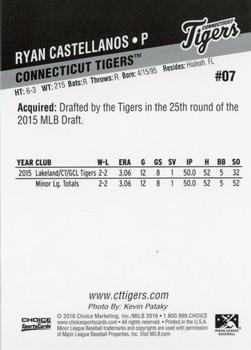 2016 Choice Connecticut Tigers #7 Ryan Castellanos Back