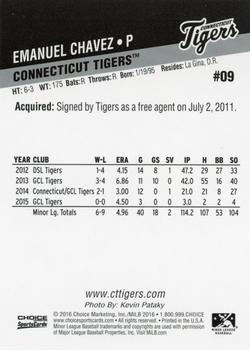 2016 Choice Connecticut Tigers #9 Emanuel Chavez Back