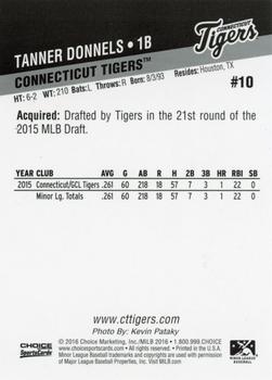 2016 Choice Connecticut Tigers #10 Tanner Donnels Back