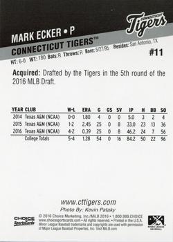 2016 Choice Connecticut Tigers #11 Mark Ecker Back