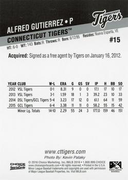 2016 Choice Connecticut Tigers #15 Alfred Gutierrez Back