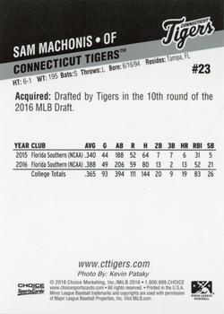 2016 Choice Connecticut Tigers #23 Sam Machonis Back