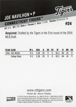 2016 Choice Connecticut Tigers #24 Joe Navilhon Back