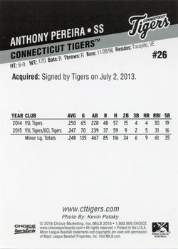 2016 Choice Connecticut Tigers #26 Anthony Pereira Back