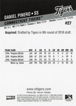 2016 Choice Connecticut Tigers #27 Daniel Pinero Back