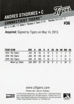 2016 Choice Connecticut Tigers #36 Andres Sthormes Back