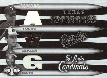 2006 Topps Triple Threads - White Whale Relic Combos #WW-602 Michael Young / Cal Ripken Jr. / Ozzie Smith Front