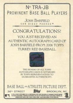 2006 Topps Turkey Red - Autographs #TRA-JB Josh Barfield Back