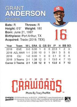 2019 Choice Hickory Crawdads Update #NNO Grant Anderson Back