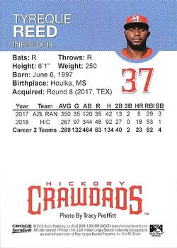 2019 Choice Hickory Crawdads Update #NNO Tyreque Reed Back