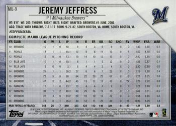 2019 Topps National Baseball Card Day - Milwaukee Brewers #MIL-9 Jeremy Jeffress Back