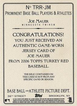 2006 Topps Turkey Red - Relics #TRR-JM Joe Mauer Back