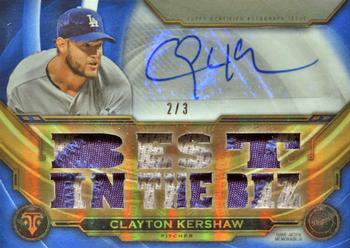 2019 Topps Triple Threads - Triple Threads Autograph Relic Sapphire #TTAR-CKE2 Clayton Kershaw Front