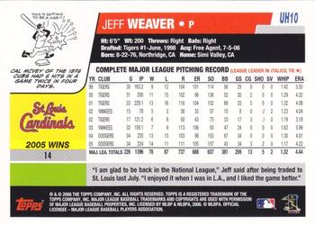 2006 Topps Updates & Highlights - 1st Edition #UH10 Jeff Weaver Back