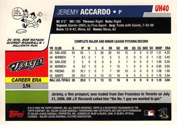 2006 Topps Updates & Highlights - 1st Edition #UH40 Jeremy Accardo Back