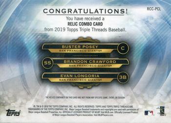 2019 Topps Triple Threads - Triple Threads Relics Combo Emerald #RCC-PCL Buster Posey / Evan Longoria / Brandon Crawford Back