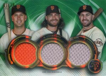 2019 Topps Triple Threads - Triple Threads Relics Combo Emerald #RCC-PCL Buster Posey / Evan Longoria / Brandon Crawford Front