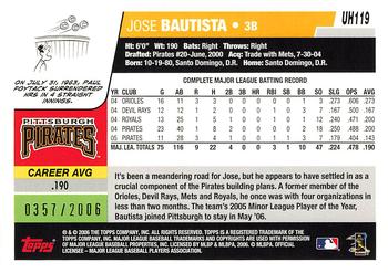 2006 Topps Updates & Highlights - Gold #UH119 Jose Bautista Back