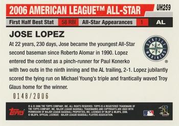 2006 Topps Updates & Highlights - Gold #UH259 Jose Lopez Back