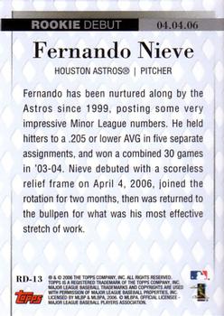 2006 Topps Updates & Highlights - Rookie Debut #RD-13 Fernando Nieve Back