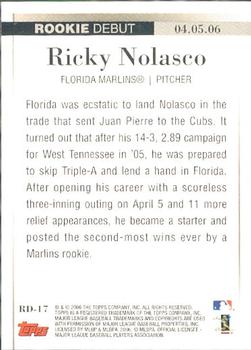 2006 Topps Updates & Highlights - Rookie Debut #RD-17 Ricky Nolasco Back