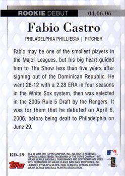 2006 Topps Updates & Highlights - Rookie Debut #RD-19 Fabio Castro Back