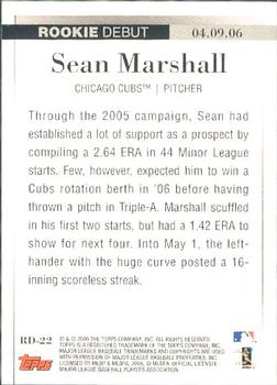 2006 Topps Updates & Highlights - Rookie Debut #RD-22 Sean Marshall Back