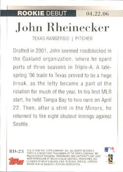 2006 Topps Updates & Highlights - Rookie Debut #RD-23 John Rheinecker Back