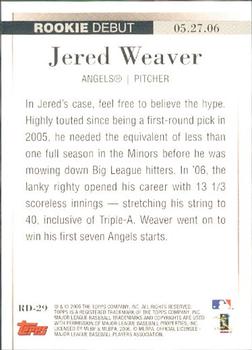 2006 Topps Updates & Highlights - Rookie Debut #RD-29 Jered Weaver Back