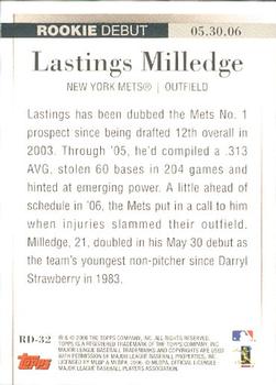 2006 Topps Updates & Highlights - Rookie Debut #RD-32 Lastings Milledge Back