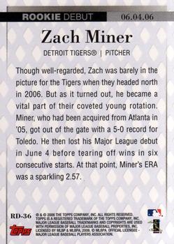 2006 Topps Updates & Highlights - Rookie Debut #RD-36 Zach Miner Back