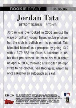 2006 Topps Updates & Highlights - Rookie Debut #RD-20 Jordan Tata Back
