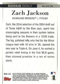 2006 Topps Updates & Highlights - Rookie Debut #RD-35 Zach Jackson Back