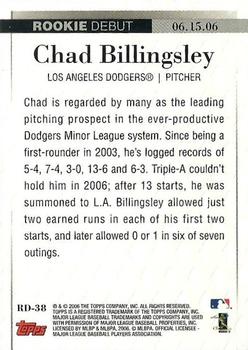 2006 Topps Updates & Highlights - Rookie Debut #RD-38 Chad Billingsley Back