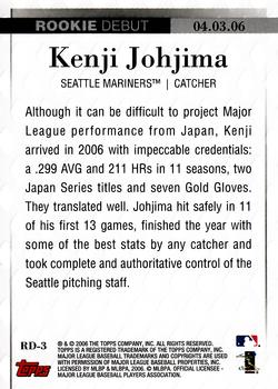 2006 Topps Updates & Highlights - Rookie Debut #RD-3 Kenji Johjima Back