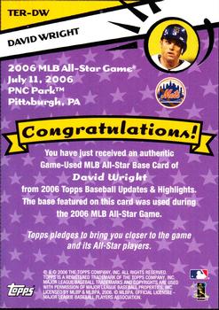 2006 Topps Updates & Highlights - Touch 'Em All Base Relics #TER-DW David Wright Back