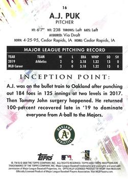 2020 Topps Inception #16 A.J. Puk Back